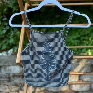 Block Print Fir Tree Mini Tank | Upcycled | Hand-printed